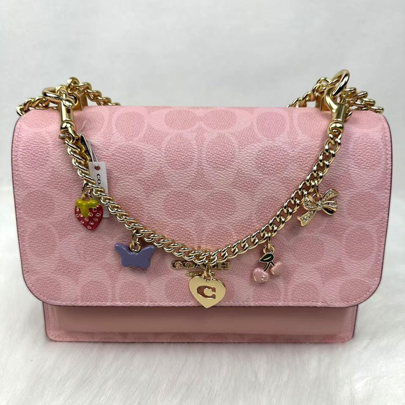 Coach Gold Swagger Chain with Charms, Cherry Strawberry Bow Heart CW663 NWT - Picture 2 of 10